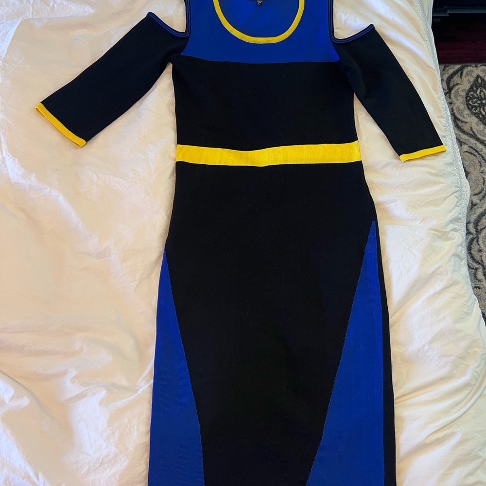 Chic Black and Blue Long Sleeve Dress